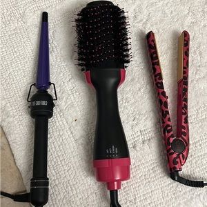 Various hair tools - curling iron, blow dry brush, straightener